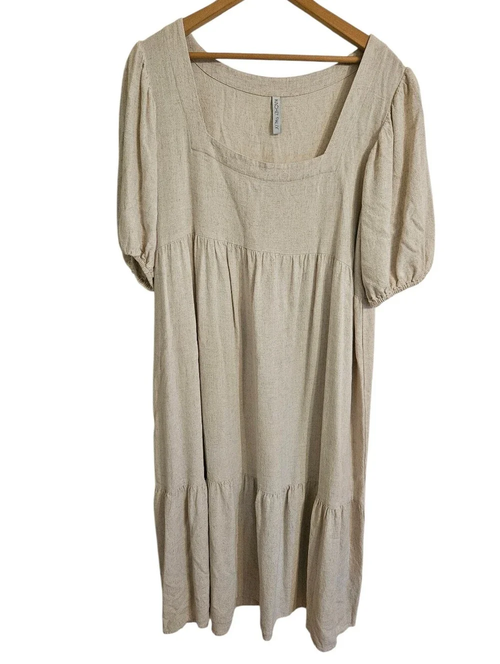 Rachel Pally Mae Linen Natural Square Neck Dress Sz XL